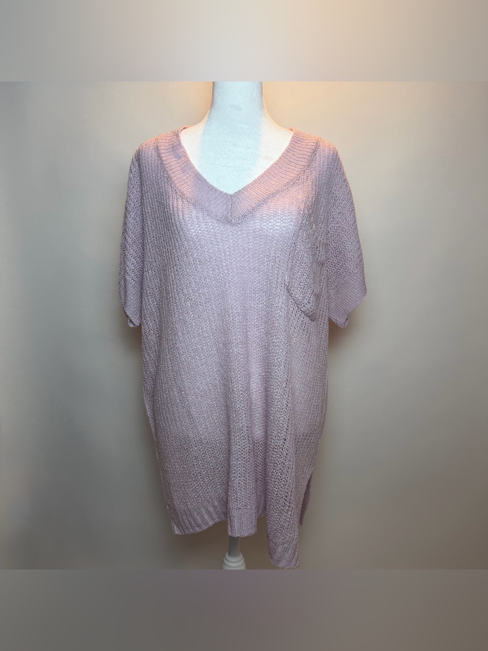 Light Dusty Pink V-Neck Knit Tunic